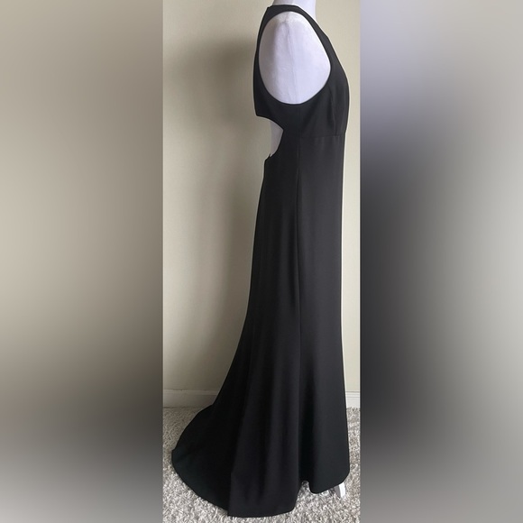 VERA WANG DRESS FRONT SLIT, OPEN BACK, SLEEVELESS GOWN, BLACK, SZ 10 - Picture 4 of 12